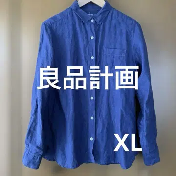 무인양품 여성용 네이비 긴팔 셔츠 XL 100% 린넨