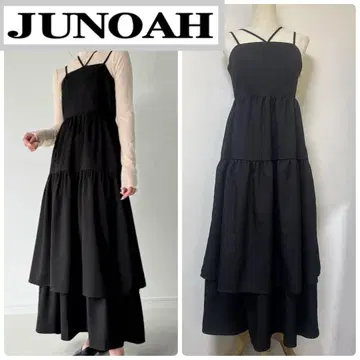 JUNOAH 롱 원피스 티어드 블랙