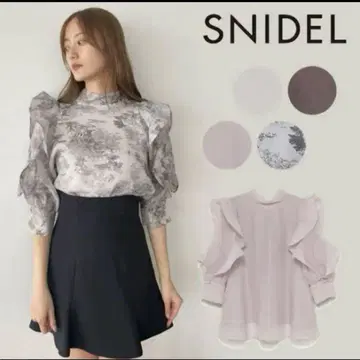 snidel 토와르 주이 블라우스 오간 시스루 하프 슬리브 블라우스