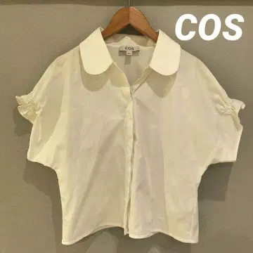 코스 코스 화이트 둥근 카라 블라우스 셔츠 화이트 반팔 프릴
