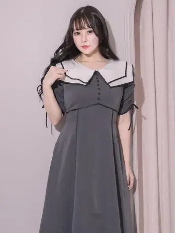 pium 파이핑 칼라 롱 원피스