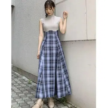 다즐린 체크 슬리브리스 코르셋 원피스