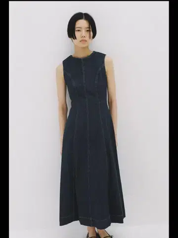 택 포함 자라 데님 슬리브리스 미디 길이 원피스 S
