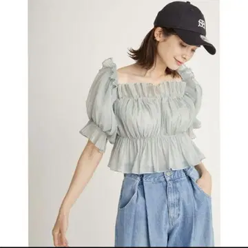 볼륨 개더 프릴 오프숄더 블라우스 스나이델 MNT 민트 그린