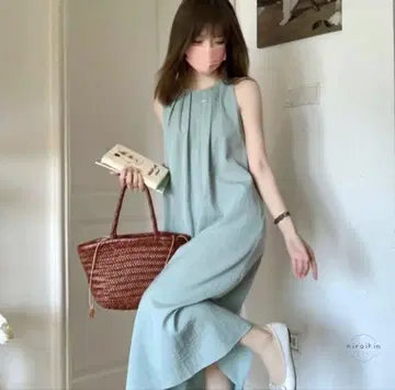 스카이블루 슬리브리스 티셔츠 원피스