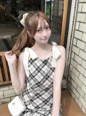 리본 숄더 체크 무늬 바이어스 원피스 gn445