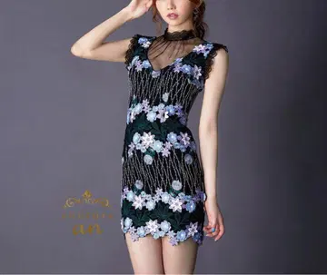 couture an 안 플라워 자수 시스루 미니 드레스 드레스 새상품급