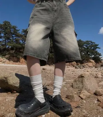 anyonemore 버뮤다 카고 와이드 데님 팬츠