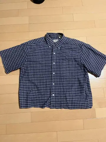 L.L.Bean 반팔 체크 셔츠 네이비  짧은 기장