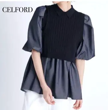 CELFORD 셔츠 레이어드 니트 풀오버 36size NVY
