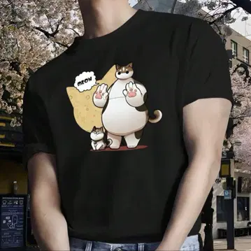 디즈니 고양이 및 베이맥스 티셔츠 블랙 오버 사이즈