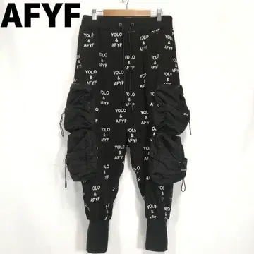 AFYF 맨투맨 사루엘 카고 팬츠 이지 팬츠 올 패턴 블랙 블랙 F