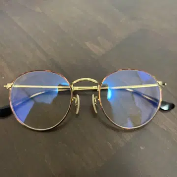 Ray-Ban 골드 라운드 안경 블루 렌즈