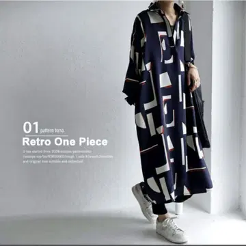 안티카 레트로 패턴 셔츠 원피스 (긴팔)