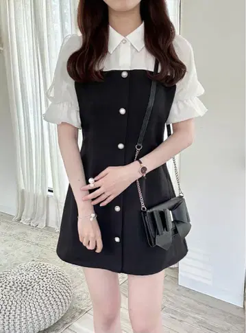 블랙 미니 원피스 반팔 걸리시
