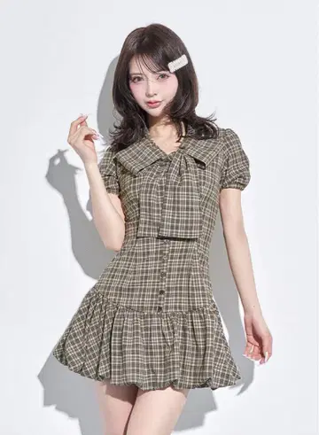 Darich 다리치 빅 리본 벌룬 체크 미니 원피스 FREE