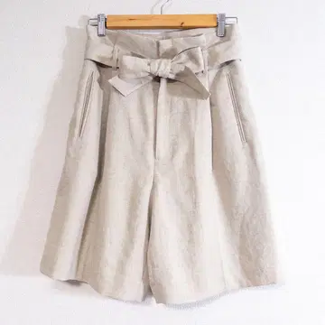 BEIGE, 린넨 느낌의 하프 팬츠 세탁 가능 M