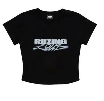 RIZING LOUD 크롭 티셔츠 블랙 미니 티셔츠