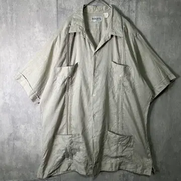 멕시코제 린넨 100% 쿠바 셔츠 그레이 턱 빈티지 XL