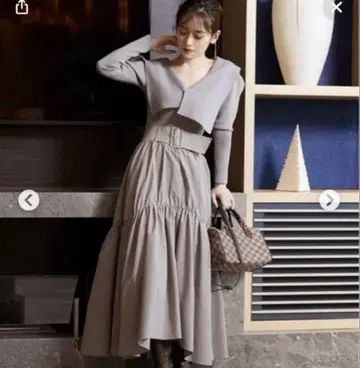 SNIDEL 벨트 온 볼륨 개더 스커트 GRY