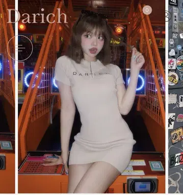 Darich 하프 지퍼 리브 니트 미니 원피스