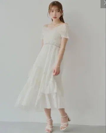 chico 크로스 셔링 롱 원피스 화이트