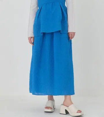 LE CIEL BLEU 텍스처 플레어 스커트 블루 파랑 롱 자카드