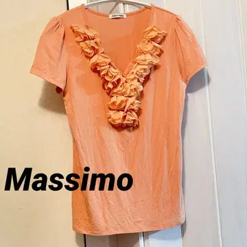 Massimo 오렌지 V넥 반팔 티셔츠 플라워