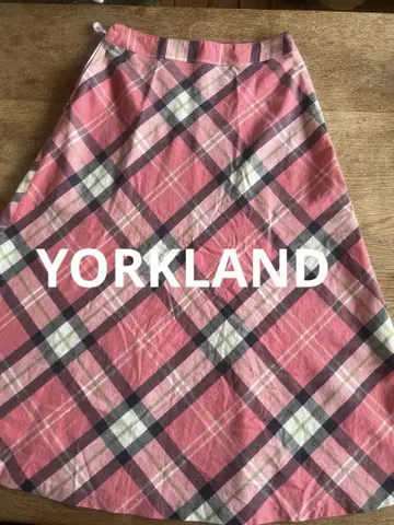 YORKLAND 핑크 체크 세미 플레어 스커트 M