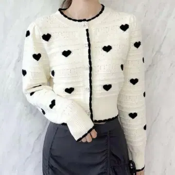 dazzlin 다즐린 하트 자카드 가디건 탑스 하트 니트 화이트