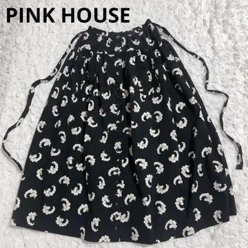 핑크 하우스 블랙 검정 꽃무늬 올 패턴 포켓 부착
