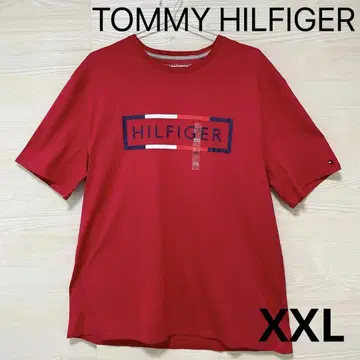 타미힐피거 티셔츠 XXL 반팔 프린트 로고 남성용 면 레드