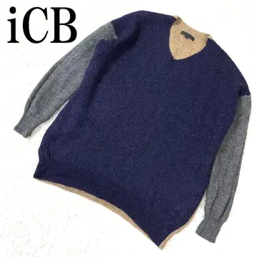 iCB 아이시비 블록 니트 네이비 그레이 베이지 L B9471