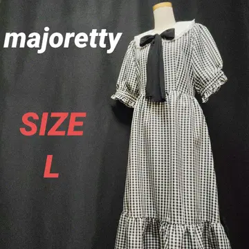 majoretty 롱 원피스 깅엄 체크 리본 타이 L