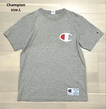 Champion 자수 빅 로고 프론트 택 티셔츠 그레이 사이즈 L
