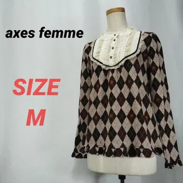 axes femme 엑시즈팜 긴팔 티셔츠 아가일 프릴 M