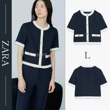 ZARA 자라 대비 트림이 들어간 숏 슬리브 블레이저 L