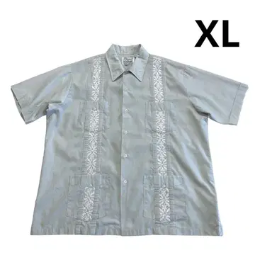 80s HABAND 쿠바 셔츠 XL 그레이 화이트 자수 90s