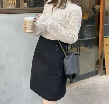 hinari 하이 웨스트 데님 코쿤 스커트 블랙 새상품