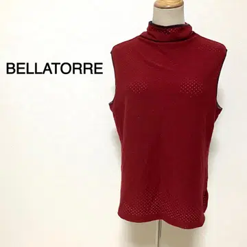 BELLATORRE 와인 레드 컬러 슬리브리스 메쉬 니트