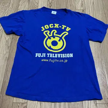 90s 후지TV JOCX-TV 반팔 눈알 마크 프린트 티셔츠 파랑
