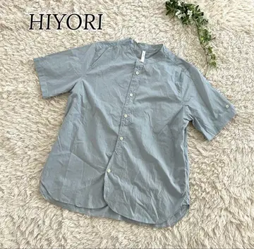HIYORI 히요리 코튼 노카라 셔츠 블라우스 반팔 스카이블루