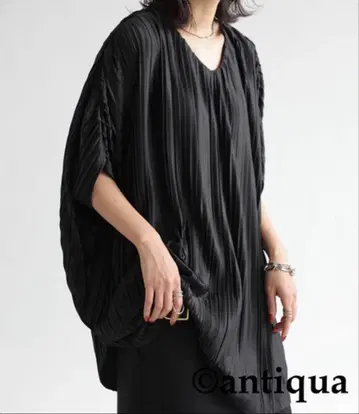 antiqua/랜덤 플리츠 돌먼 셔츠/블랙 검정/F