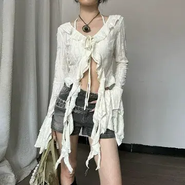 머메이드 탑 y2k fairygrunge 데미지 프릴 숏