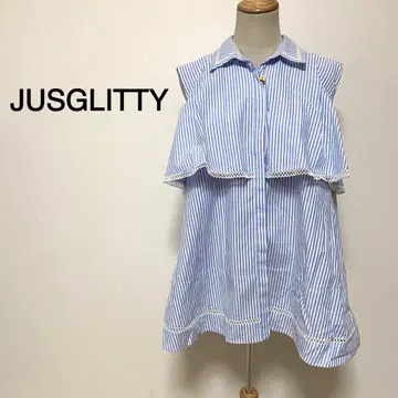 JUSGLITTY 히아신스 블루칼라 스트라이프 패턴 슬리브리스 셔츠