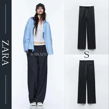 ZARA 더블 밴드 허리 와이드 레그 플란넬 팬츠 그레이 S