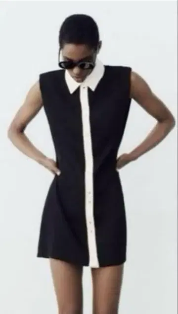 완판템 ZARA 슬리브리스 크레이프 미니 원피스 S 사이즈 블랙