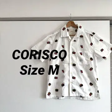 CORSICO 반팔 셔츠 M 오픈 카라 셔츠 햄버거 패턴 감자 패턴