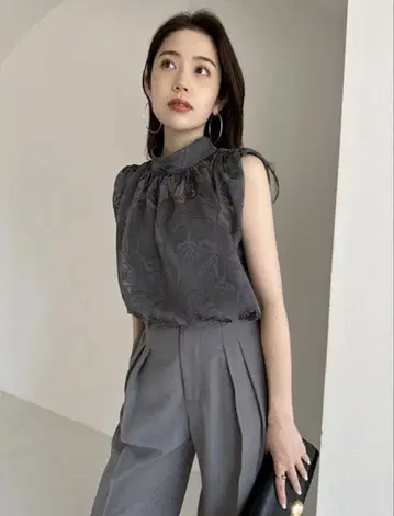 2way 오팔 스탠드 카라 블라우스 anuans CHARCOAL GREY