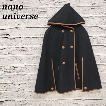 R3902//나노 유니버스 판초 케이프 후드 울 혼방 네이비